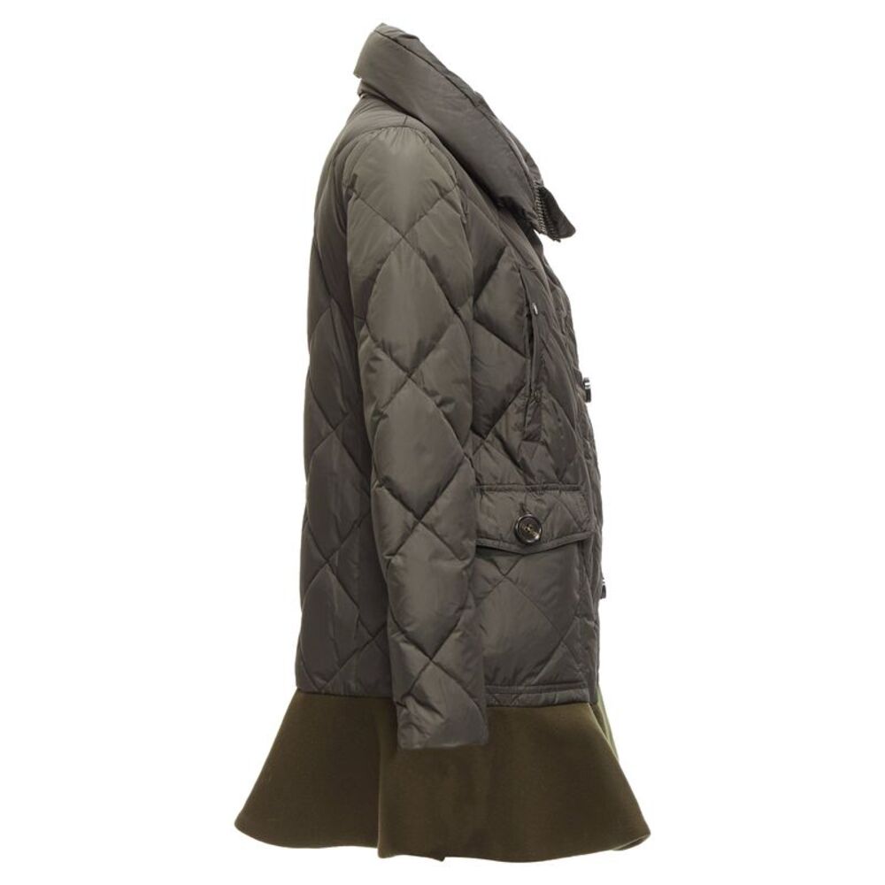 MONCLER Norme Afnor khaki quilted virgin wool blend frill hem coat Sz1 M - Picture 5 of 10